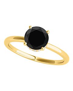 Maulijewels 18K Solid Yellow Gold 1.06 Carat Natural Black & White Diamond Solitaire Engagement Ring For Women