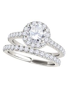 Maulijewels 18K White Gold 1.60 Carat Natural Halo Diamond Bridal Set Engagement Ring For Womens