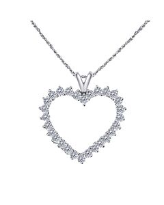 Maulijewels 2.00 Carat Diamond Heart Shape Pendant In 10K White Gold With 18" 10k White Gold Plated Sterling Silver Box Chain