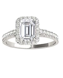 Maulijewels 2.25 Carat Natural Diamond Emerald Cut Moissanite Halo Engagement Rings In 10K Solid White Gold