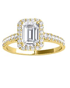 Maulijewels 2.25 Carat Natural Diamond Emerald Cut Moissanite Halo Engagement Rings In 10K Solid Yellow Gold