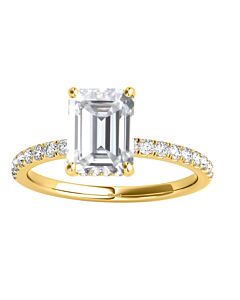 Maulijewels 2.30 Carat Emerald Cut Moissanite And Natural Round Diamond Engagement Rings For Women In 10K Solid Yellow Gold