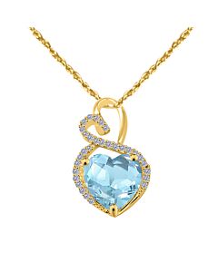 Maulijewels 4 Carat Heart Shape Aquamarine Gemstone And White Diamond Pendant In 14k Yellow Gold With 18" 14k Yellow Gold Plated Sterling Silver Box C