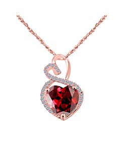 Maulijewels 4 Carat Heart Shape Garnet Gemstone And White Diamond Pendant In 14k Rose Gold With 18" 14k Rose Gold Plated Sterling Silver Box Chain