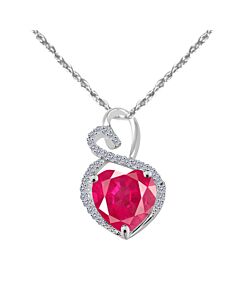 Maulijewels 4 Carat Heart Shape Ruby Gemstone And White Diamond Pendant In 14k White Gold With 18" 14k White Gold Plated Sterling Silver Box Chain