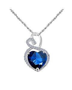 Maulijewels 4 Carat Heart Shape Sapphire Gemstone And White Diamond Pendant In 14k White Gold With 18" 14k White Gold Plated Sterling Silver Box Chain