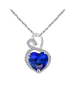 Maulijewels 4 Carat Heart Shape Tanzanite Gemstone And White Diamond Pendant In 14k White Gold With 18" 14k White Gold Plated Sterling Silver Box Chai