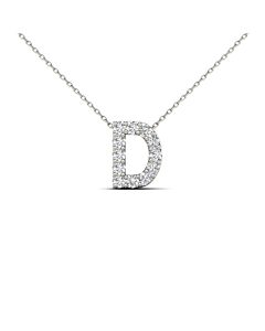 Maulijewels " D " Initial Set With 0.12 Carat Sparkling Natural White Diamond Pendant Necklace In 14K White Gold With 18" Cable Chain