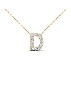 Maulijewels " D " Initial Set With 0.12 Carat Sparkling Natural White Diamond Pendant Necklace In 14K Yellow Gold With 18" Cable Chain