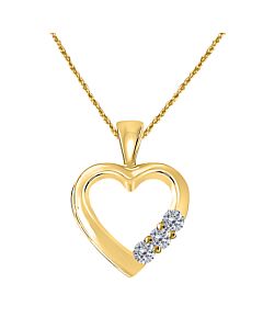 Maulijewels Diamond Three Stone 0.20 Carat Heart Shape Pendant In 10K Yellow Gold With 18" 10k Yellow Gold Plated Sterling Silver Box Chain