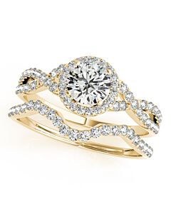 Maulijewels Halo Diamond Engagement Bridal Ring Set in 14K Solid Yellow Gold with 0.50 Carat diamonds