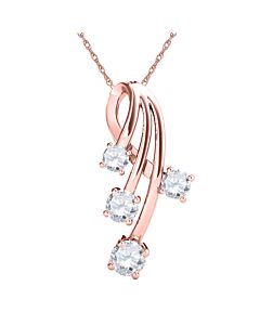 Maulijewels Ladies 10k Rose Gold 0.75 CT Round Cut White Diamond Box Pendant Necklace With 18" 10k Rose Gold Plated Sterling Silver Box Chain