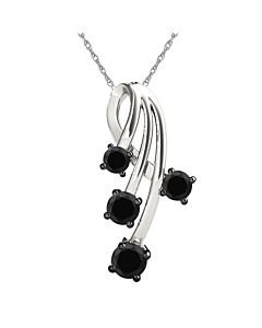 Maulijewels Ladies 10k White Gold 0.75 CT Round Cut Black Diamond Box Pendant Necklace With 18" 10k White Gold Plated Sterling Silver Box Chain
