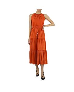 Max Mara Ladies Orange Kren Jersey Tiered Sleeveless Midi Dress