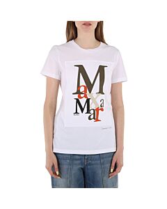 Max Mara Ladies White Humour Logo-print Cotton-jersey T-shirt