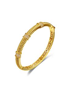 Megan Walford 14k Gold Plated with Diamond Cubic Zirconia 3D Textured Bangle Bracelet