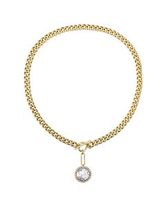Megan Walford 14k Gold Plated with Diamond Cubic Zirconia Cluster Drop Curb Chain Necklace w/ Toggle Clasp