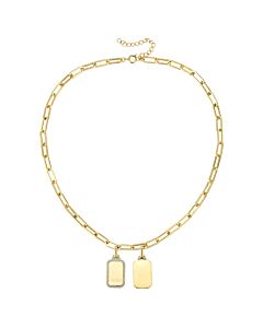 Megan Walford 14k Gold Plated with Diamond Cubic Zirconia Double Dog Tag Pendant Cable Chain Adjustable Necklace