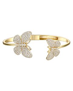 Megan Walford 14k Gold Plated with Diamond Cubic Zirconia French Pave Butterfly Open Cuff Bangle Bracelet