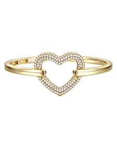 Megan Walford 14k Gold Plated with Diamond Cubic Zirconia French Pave Heart Halo Bangle Bracelet