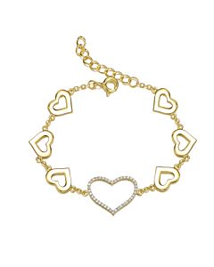 Megan Walford 14k Gold Plated with DIamond Cubic Zirconia Heart Halo Charm Kids/Teens Bracelet in Sterling Silver