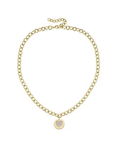 Megan Walford 14k Gold Plated with Diamond Cubic Zirconia Heart Medallion Pendant Curb Chain Adjustable Necklace