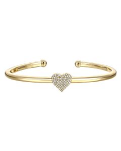 Megan Walford 14k Gold Plated with Diamond Cubic Zirconia Heart Pave Open Cuff Bangle Bracelet
