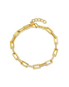 Megan Walford 14k Gold Plated with Diamond Cubic Zirconia Rectangular Cable Link Adjustable Bracelet