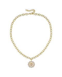 Megan Walford 14k Gold Plated with Diamond Cubic Zirconia Sunshine Flower Pendant Curb Chain Adjustable Necklace