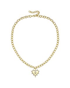 Megan Walford 14k Gold Plated with Diamond Cubic Zirconia Sunshine Heart Pendant Curb Chain Adjustable Necklace