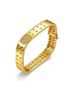 Megan Walford 14k Gold Plated with Diamond Cubic Zirconia Textured Geometric Square Bangle Bracelet