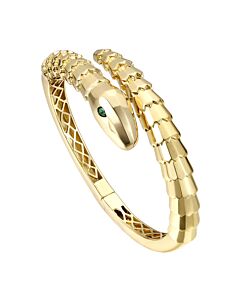 Megan Walford 14k Gold Plated with Emerald Cubic Zirconia Textured Coiled Serpent Bypass Bangle Bracelet