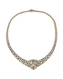 Megan Walford 14K Yellow Gold Plated with Black Enamel Leopard Head Cubic Zirconia Omega Necklace