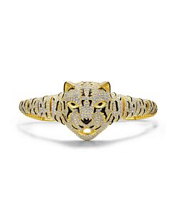 Megan Walford 14k Yellow Gold Plated with Diamond Cubic Zirconia Leopard Bangle Bracelet in Sterling Silver