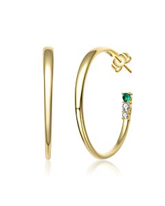 Megan Walford 14k Yellow Gold Plated with Emerald & Cubic Zirconia 3-Stone C-Hoop Earrings in Sterling Silver