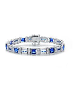 Megan Walford .925 Sterling Silver Clear And Blue Cubic Zirconia Square Bracelet