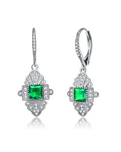 Megan Walford .925 Sterling Silver Emerald Cubic Zirconia Pave Drop Earrings