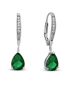 Megan Walford .925 Sterling Silver Emerald Cubic Zirconia Teardrop Drop Earrings