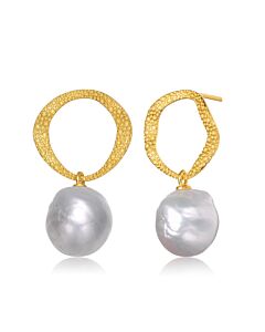 Megan Walford .925 Sterling Silver Gold Plated Freshwater Button Pearl Drop Earrings