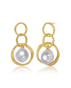 Megan Walford .925 Sterling Silver Gold Plated Freshwater Drop Pearl Open Earrings