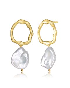 Megan Walford .925 Sterling Silver Gold Plated Freshwater Pearl Drop Round Earrings