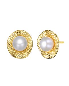 Megan Walford .925 Sterling Silver Gold Plated Freshwater Pearl Hammered Stud Earrings