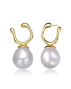 Megan Walford .925 Sterling Silver Gold Plated Freshwater Pearl Hook Earrings