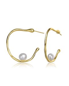 Megan Walford .925 Sterling Silver Gold Plated Freshwater Pearl Hoop Earrings