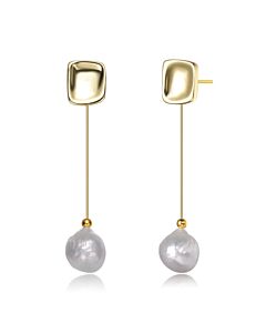 Megan Walford .925 Sterling Silver Gold Plated Freshwater Pearl Long Drop Earrings