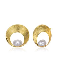 Megan Walford .925 Sterling Silver Gold Plated Freshwater Round Pearl Stud Earrings