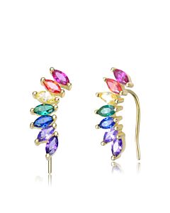 Megan Walford .925 Sterling Silver Gold Plated Multi Colored Cubic Zirconia Floral Earrings