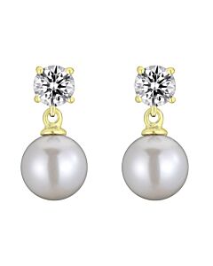 Megan Walford .925 Sterling Silver Gold Plated Pearl and Cubic Zirconia Drop Earrings