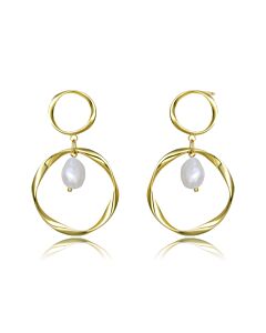 Megan Walford .925 Sterling Silver Gold Plating Freshwater Pearl Open Round Earrings