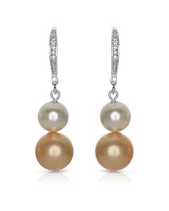 Megan Walford .925 Sterling Silver Multi Colored Pearl and Cubic Zirconia Drop Earrings